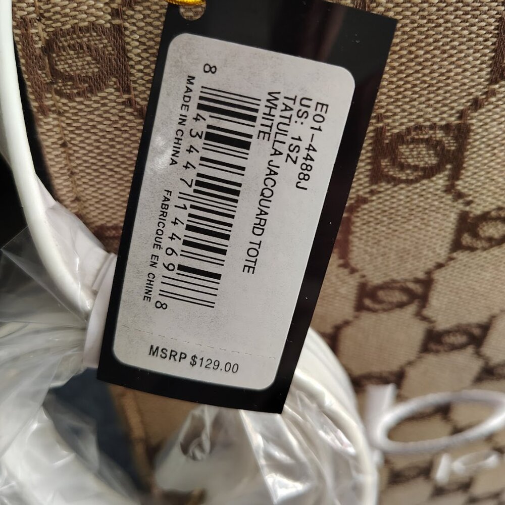 New with Tags MSRP 129 - Bebe Tote tan and white - Picture 2 of 7